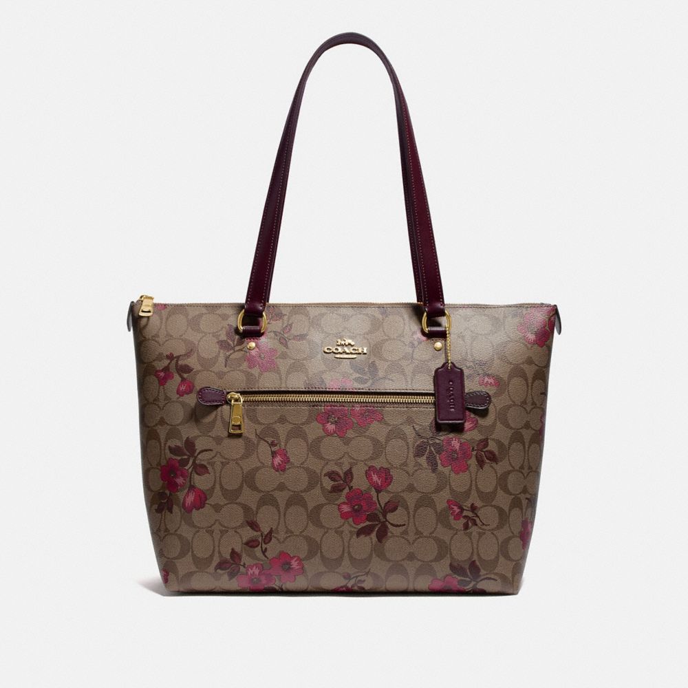 GALLERY TOTE IN SIGNATURE CANVAS WITH VICTORIAN FLORAL PRINT - F88876 - IM/KHAKI BERRY MULTI