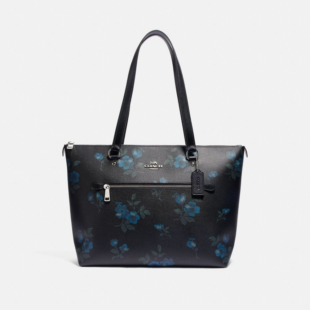 GALLERY TOTE WITH VICTORIAN FLORAL PRINT - F88877 - SV/BLUE BLACK MULTI