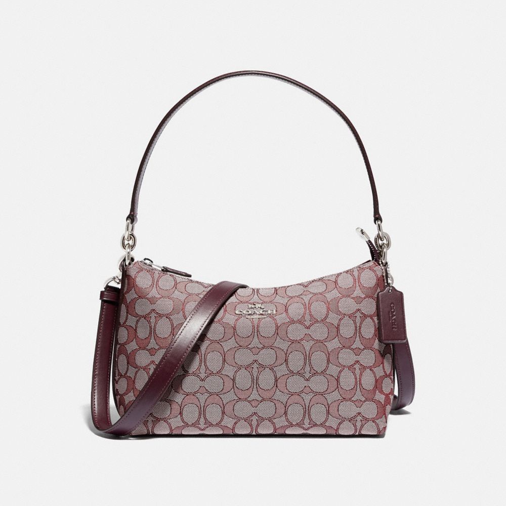 LEWIS SHOULDER BAG IN SIGNATURE JACQUARD - F88899 - SV/RASPBERRY