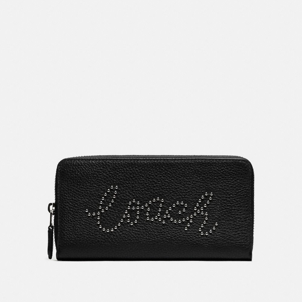 ACCORDION ZIP WALLET WITH STUDDED COACH SCRIPT - F88904 - SV/BLACK