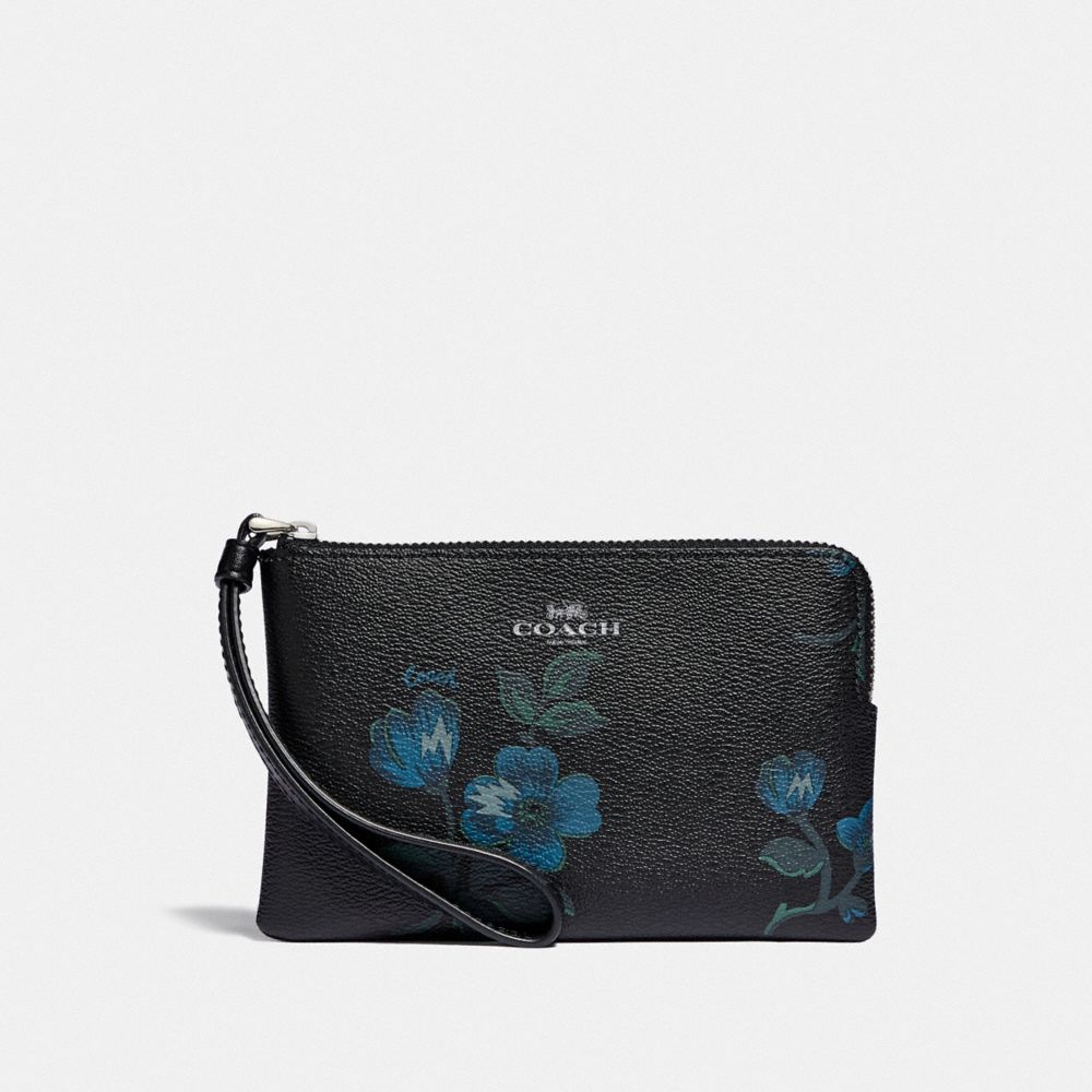 CORNER ZIP WRISTLET WITH VICTORIAN FLORAL PRINT - SV/BLUE BLACK MULTI - COACH F88905