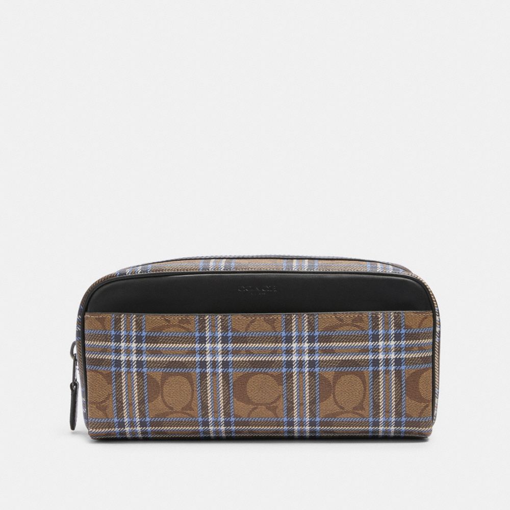 DOPP KIT IN SIGNATURE CANVAS WITH SHIRTING PLAID PRINT - QB/KHAKI BLUE - COACH F88911