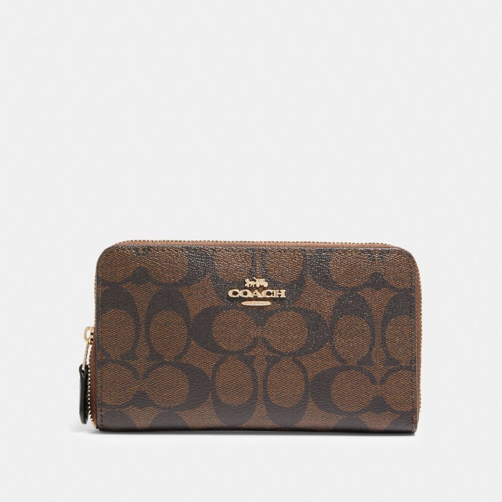 COACH F88913 - MEDIUM ZIP AROUND WALLET IN SIGNATURE CANVAS IM/BROWN/BLACK