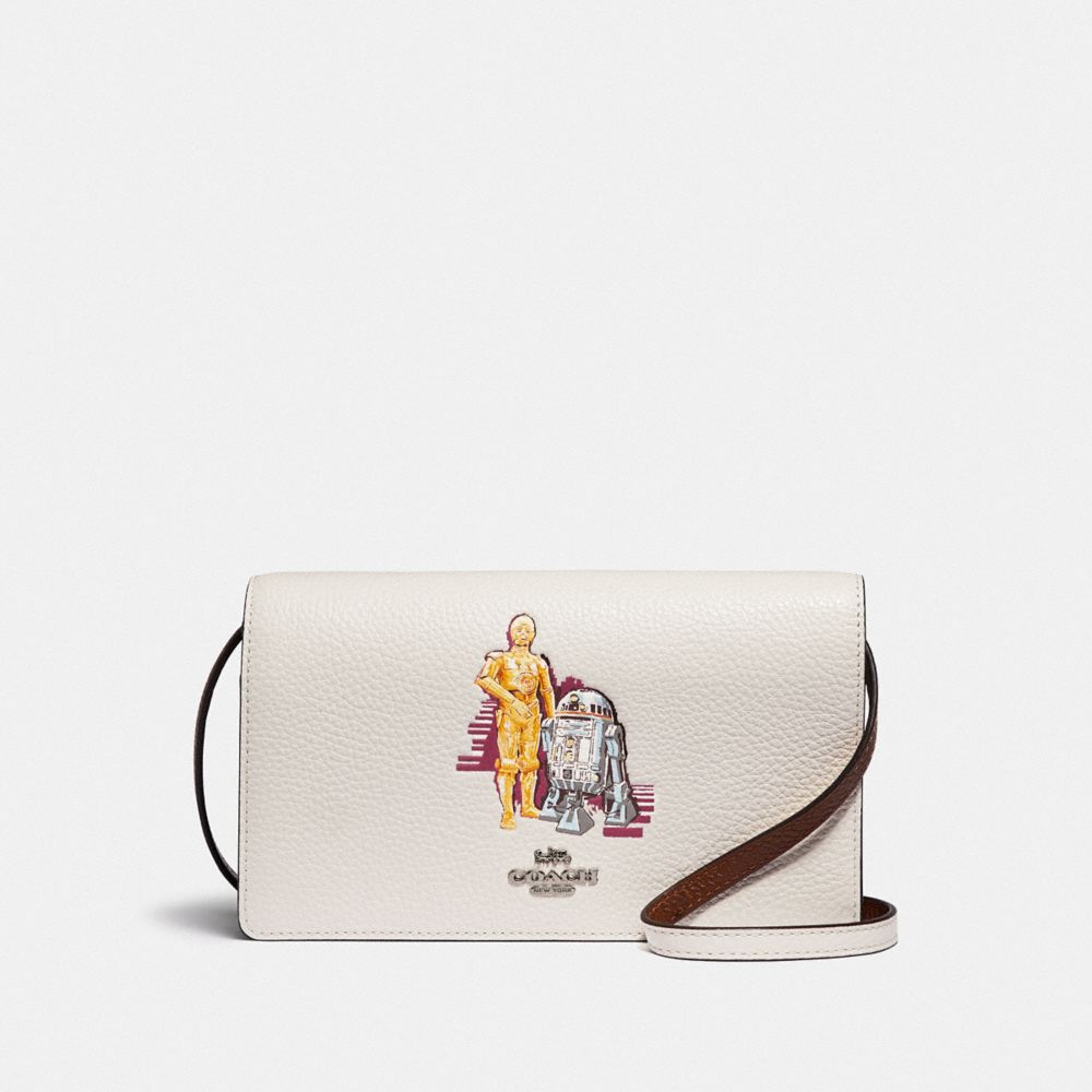 STAR WARS X COACH HAYDEN FOLDOVER CROSSBODY CLUTCH WITH SIGNATURE CANVAS WITH C-3PO AND R2-D2 - F88919 - SV/CHALK MULTI