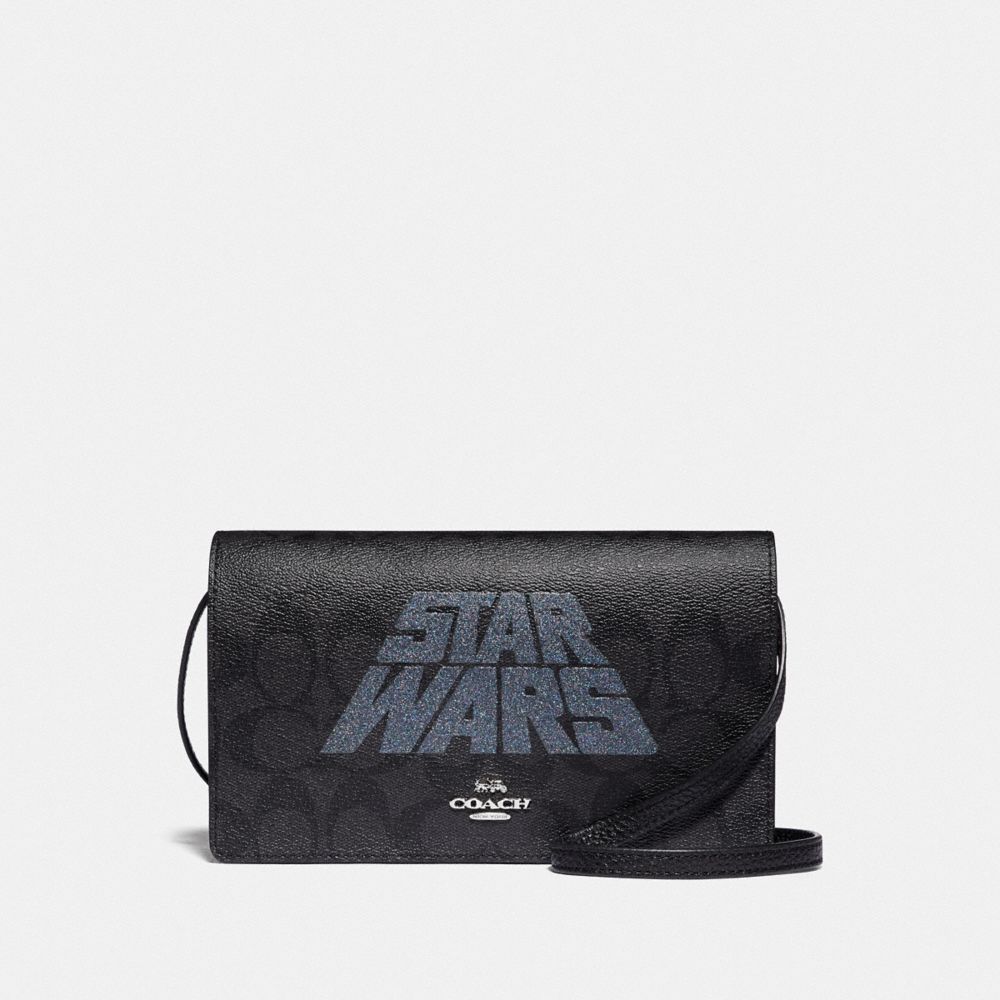 COACH F88920 STAR WARS X COACH HAYDEN FOLDOVER CROSSBODY CLUTCH IN SIGNATURE CANVAS WITH MOTIF SV/BLACK SMOKE/BLACK MULTI