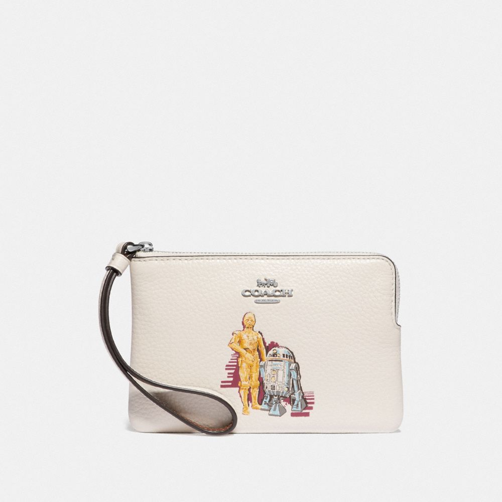 STAR WARS X COACH CORNER ZIP WRISTLET WITH C-3PO AND R2-D2 - SV/CHALK MULTI - COACH F88924