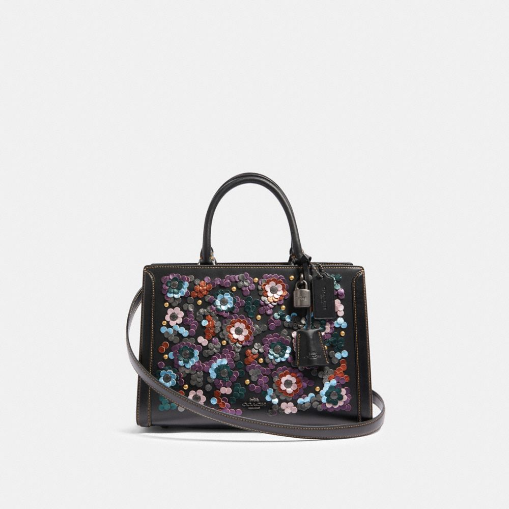 COACH ZOE CARRYALL WITH LEATHER SEQUINS - QB/BLACK MULTI - F89041
