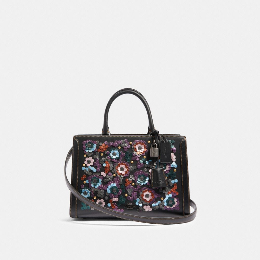 COACH F89041 ZOE CARRYALL WITH LEATHER SEQUINS QB/BLACK MULTI