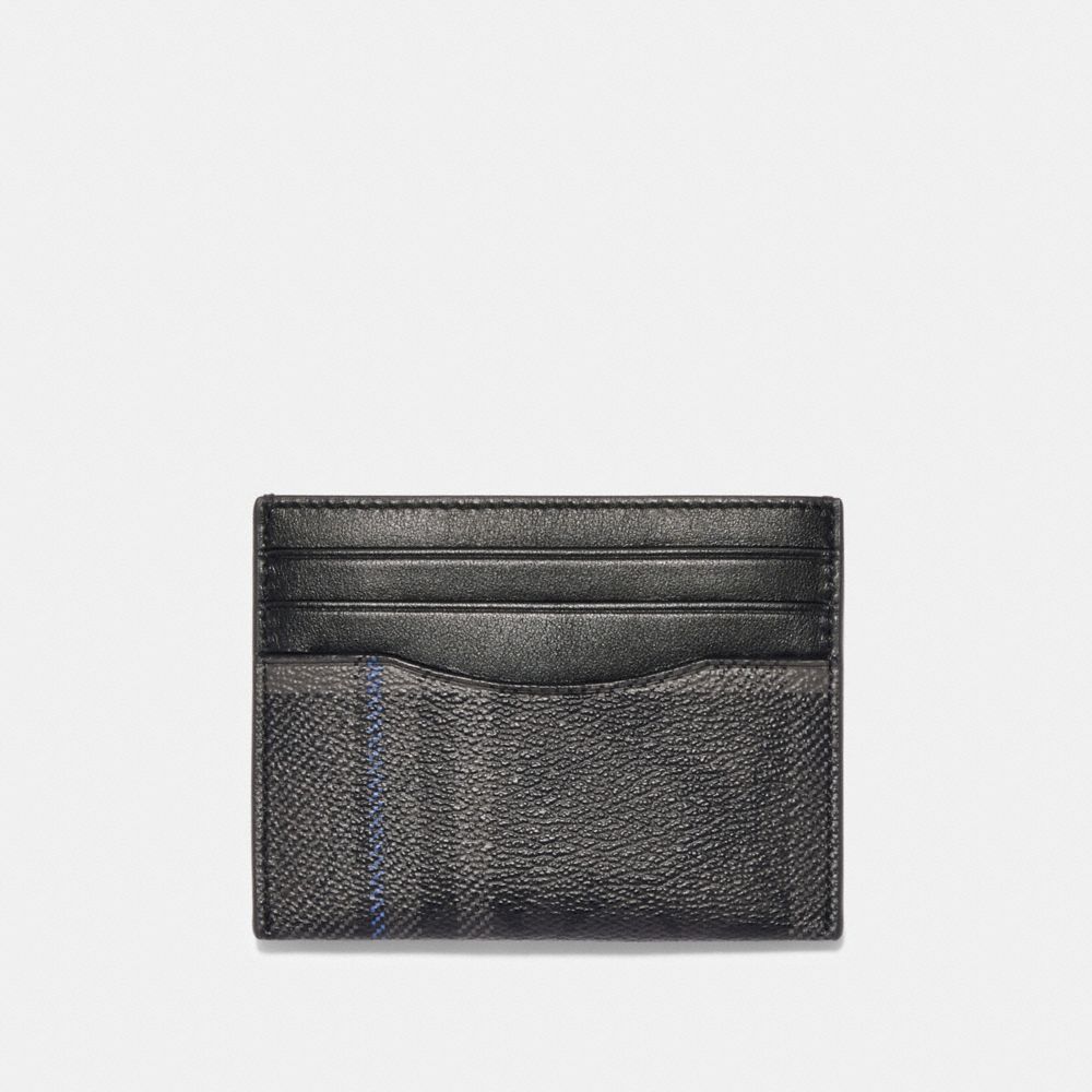 SLIM CARD CASE IN SIGNATURE CANVAS WITH GRACE PLAID PRINT - SV/BLACK GREY - COACH F89059