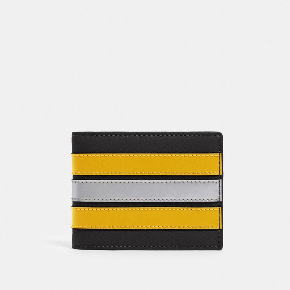 COACH F89060 Slim Billfold Wallet With Varsity Stripe QB/BLACK/BANANA/SILVER