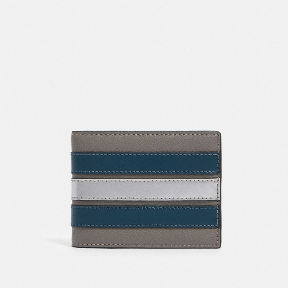 COACH F89060 Slim Billfold Wallet With Varsity Stripe QB/HEATHER GREY/AEGEAN/SILVER