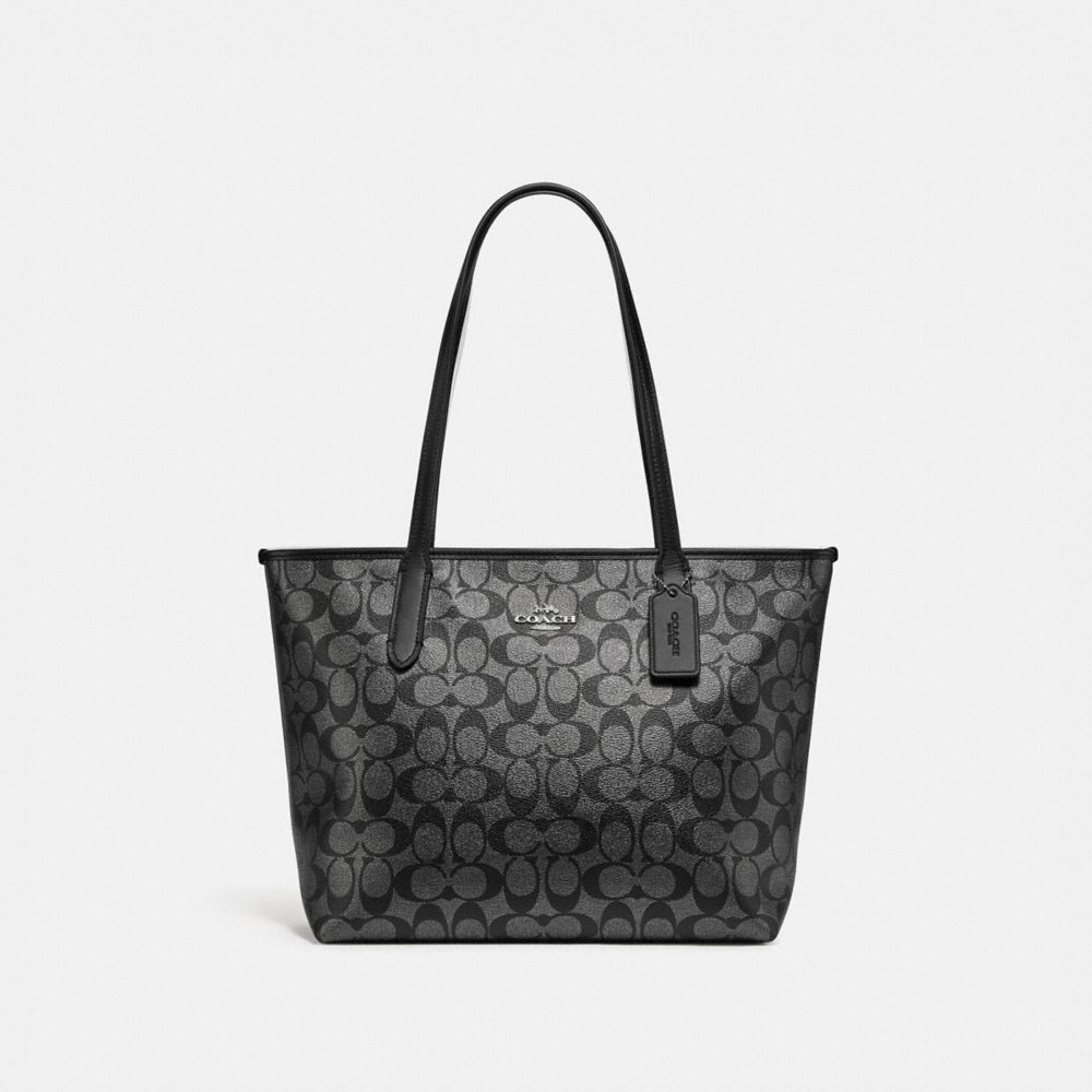 COACH F89204 - ZIP TOP TOTE IN SIGNATURE CANVAS SV/GUNMETAL