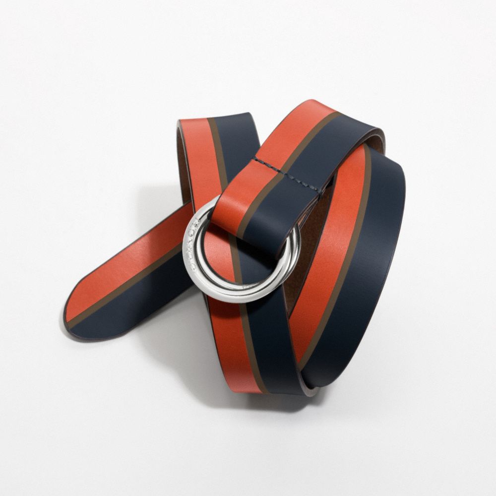 COACH O-RING LEATHER BELT - SILVER/NAVY/PERSIMMON - F90279