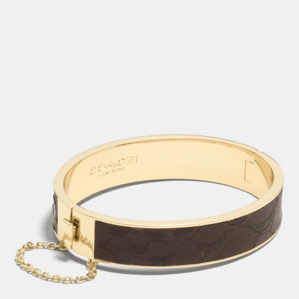 COACH f90287 EXOTIC LEATHER INLAY CHAIN HINGED BANGLE MULTICOLOR