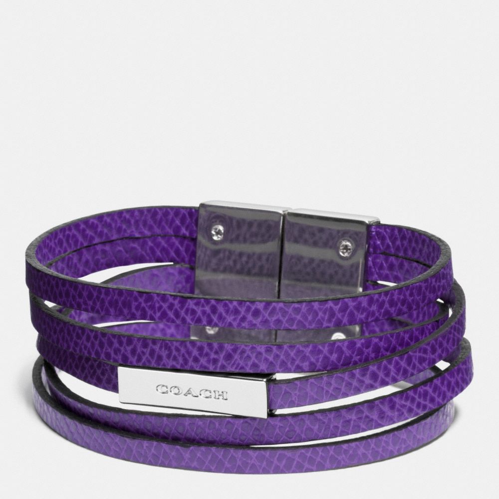 COACH f90307 MULTI STRAND LEATHER BRACELET SILVER/PURPLE IRIS