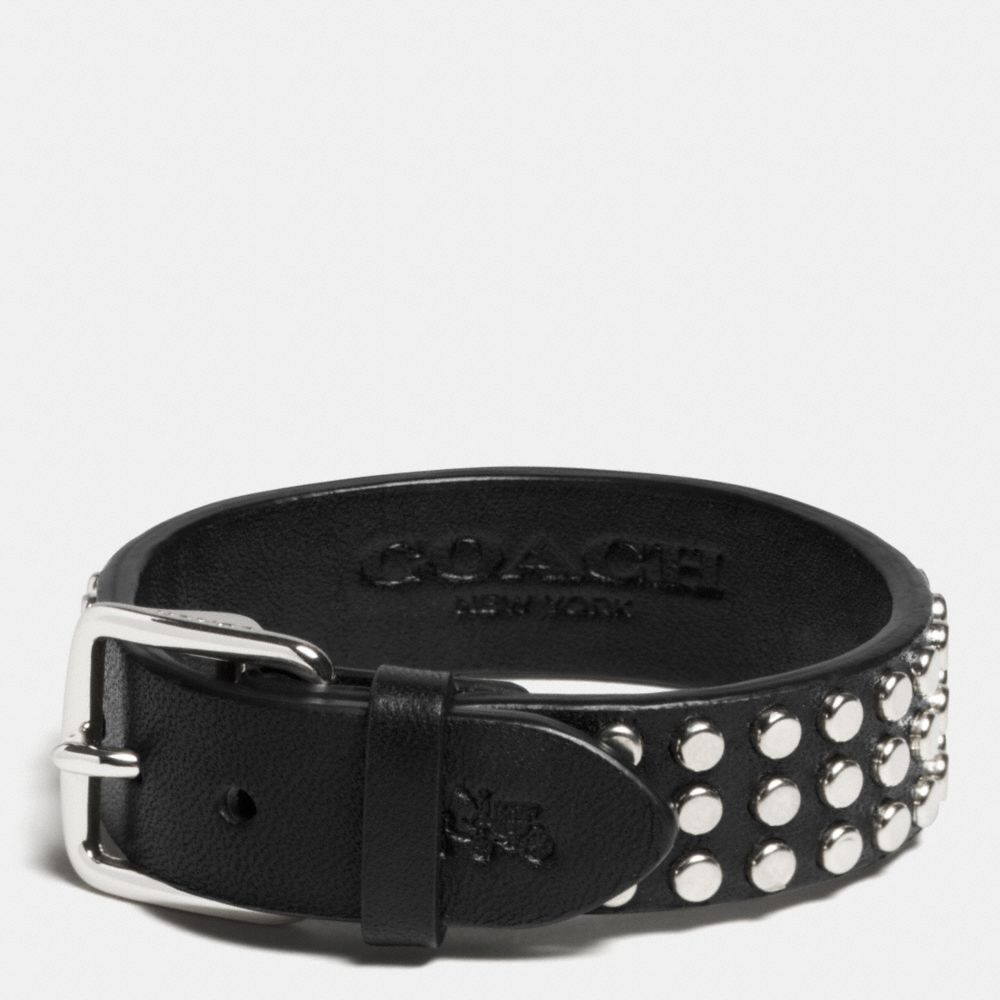 COACH F90315 - LEATHER STUDDED BUCKLE BRACELET SILVER/BLACK