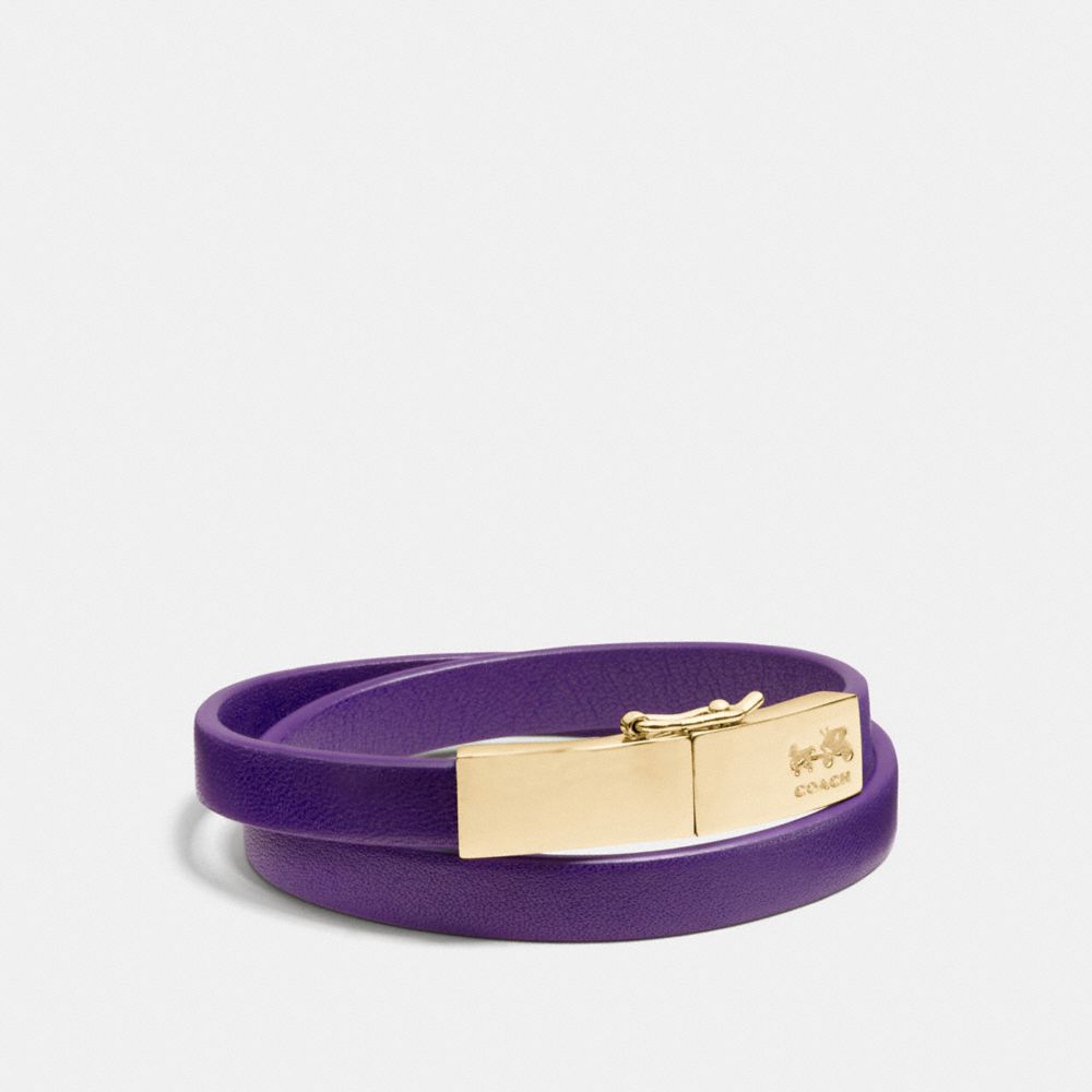 COACH f90316 LEATHER DOUBLE WRAP COACH PLAQUE BRACELET LIGHTGOLD/VIOLET