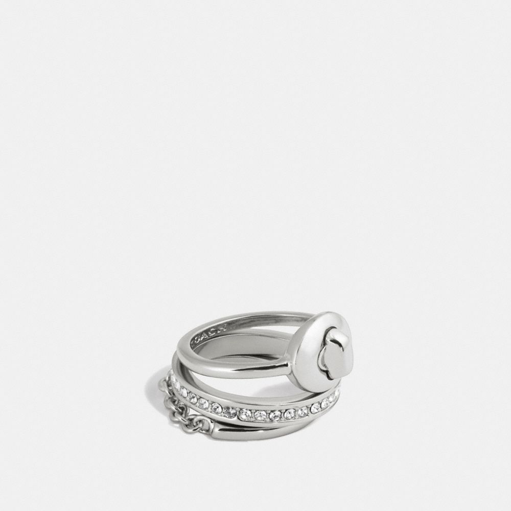 COACH PAVE TURNLOCK RING SET - SILVER/CLEAR - F90317