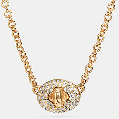 COACH SHORT PAVE TURNLOCK NECKLACE - GOLD/CLEAR - f90322