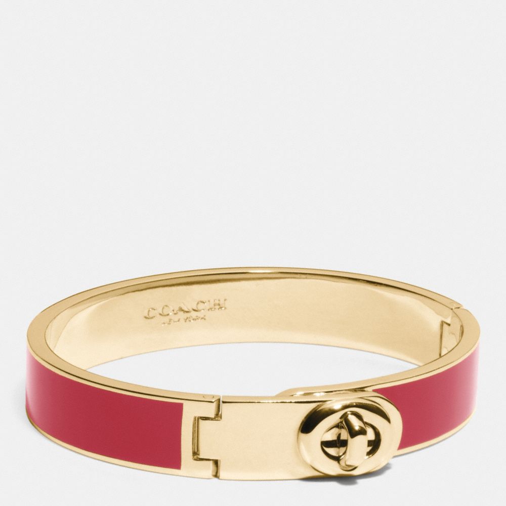 C.O.A.C.H. ENAMEL TURNLOCK HINGED BANGLE - LIGHT GOLD/RED CURRANT - COACH F90325