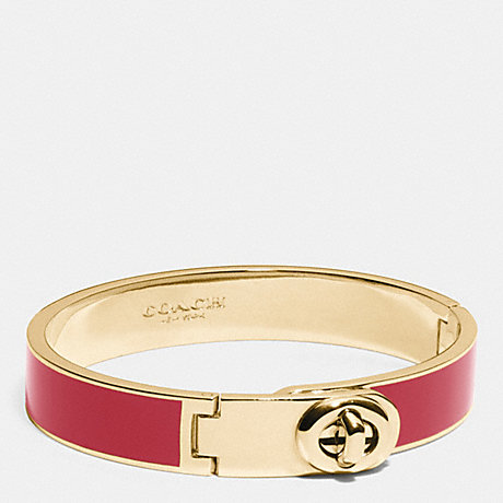 COACH C.O.A.C.H. ENAMEL TURNLOCK HINGED BANGLE - LIGHT GOLD/RED CURRANT - f90325