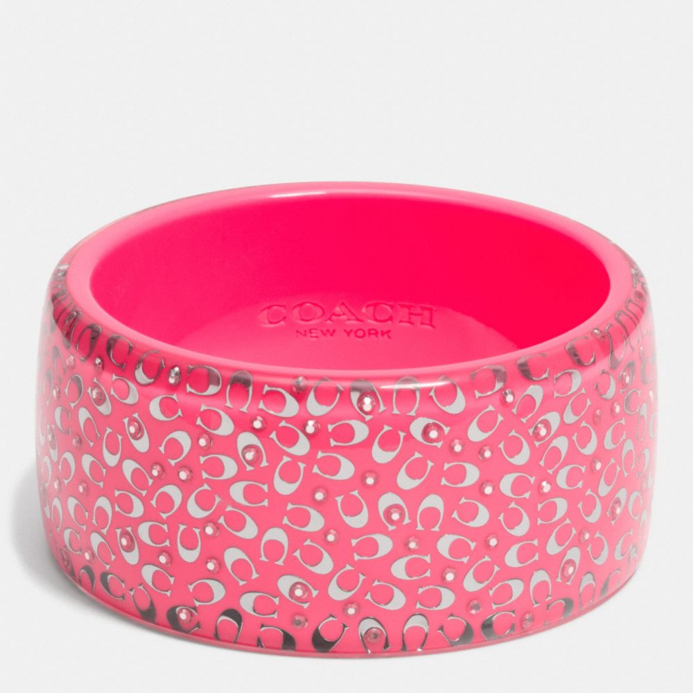 COACH f90341 C.O.A.C.H. WIDE RESIN BANGLE SILVER/NEON PINK