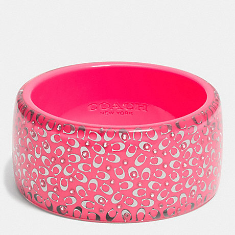 COACH F90341 C.O.A.C.H. WIDE RESIN BANGLE SILVER/NEON-PINK