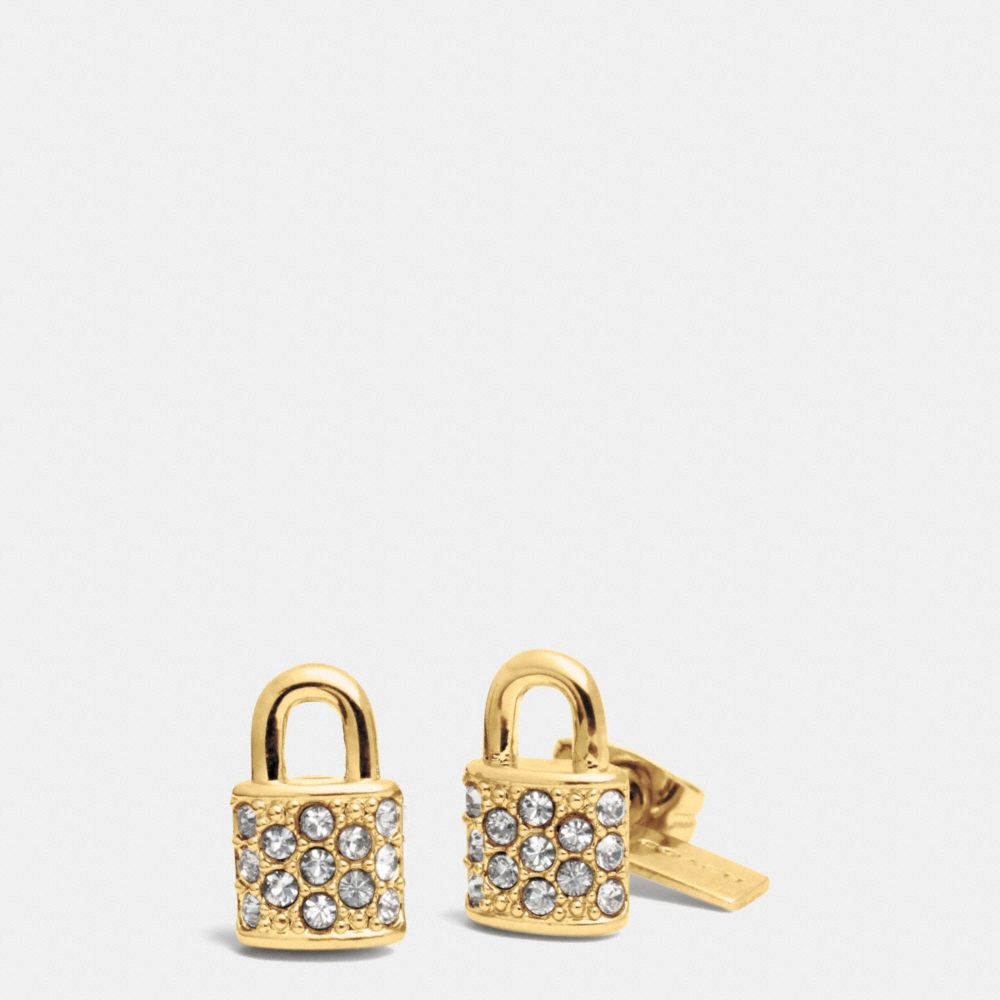 COACH f90343 PAVE PADLOCK STUD EARRINGS  GOLD