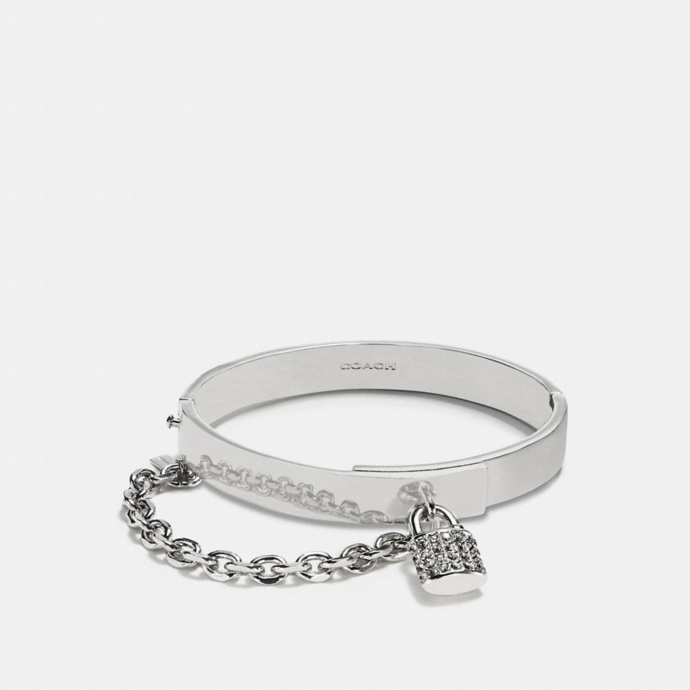 PAVE PADLOCK CHAIN HINGED BANGLE - f90363 - SILVER