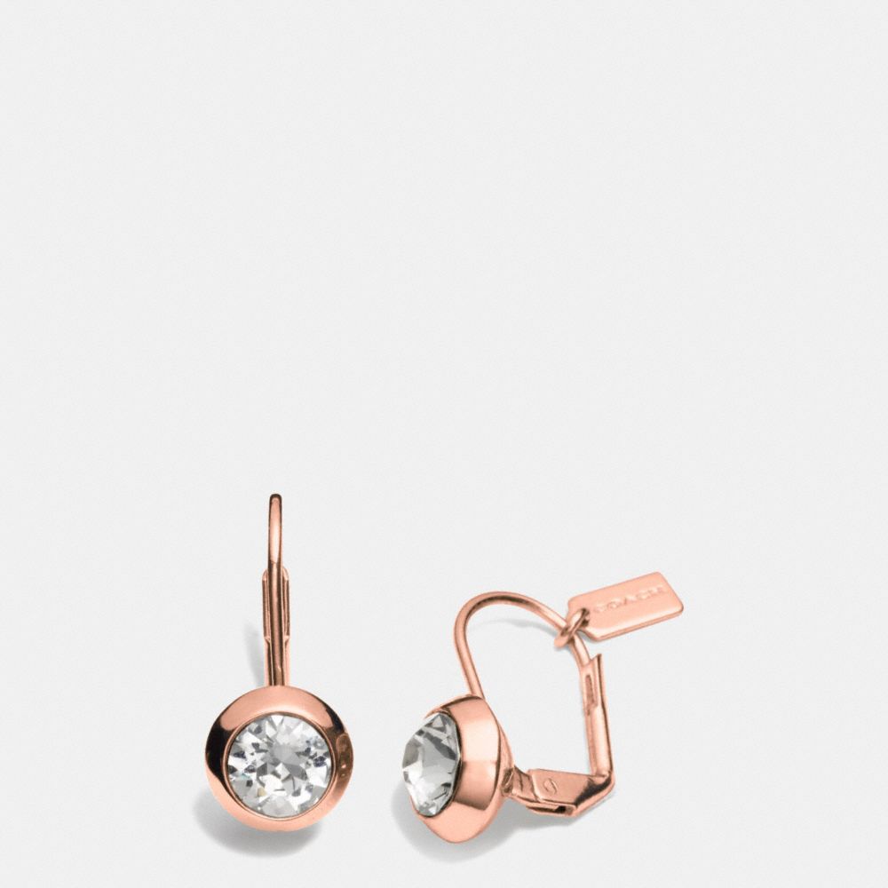 ROUND STONE DROP EARRINGS - f90378 -  ROSEGOLD/CLEAR