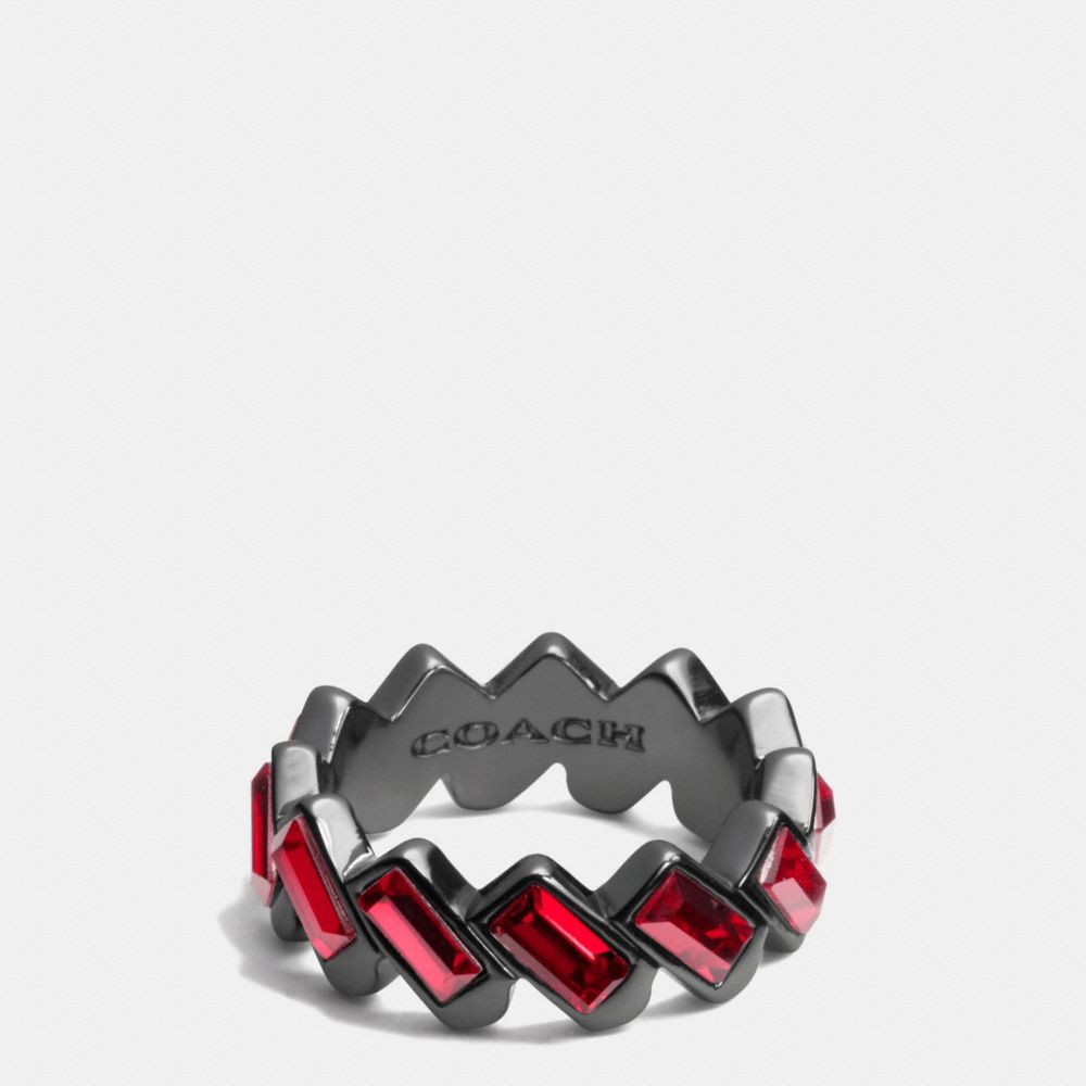 COACH HANGTAG BAGUETTE BAND RING - RED/BLACK - f90381