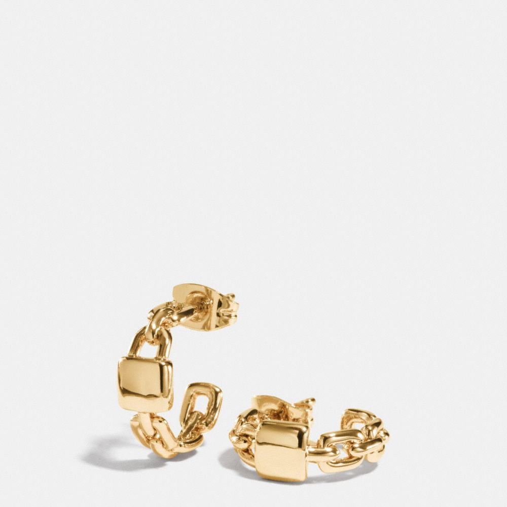 COACH F90389 Padlock Huggie Earrings GOLD