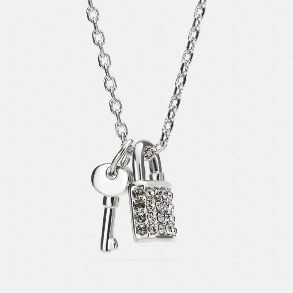 LOCK AND KEY PAVE PADLOCK NECKLACE - f90404 - SILVER