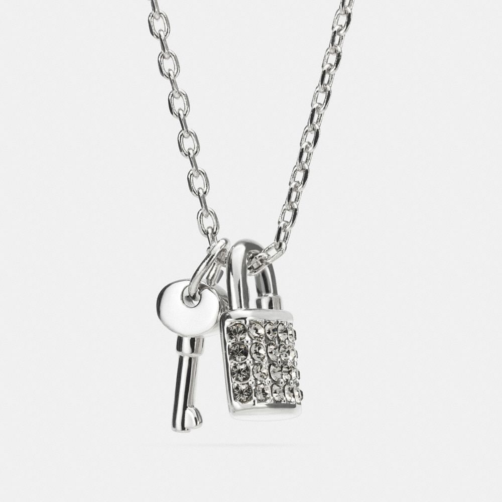 COACH F90404 - LOCK AND KEY PAVE PADLOCK NECKLACE SILVER