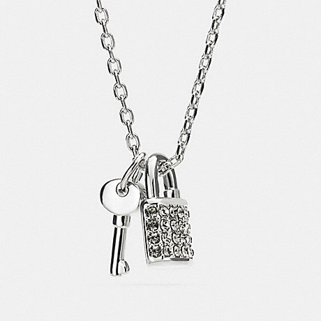 COACH F90404 LOCK AND KEY PAVE PADLOCK NECKLACE SILVER