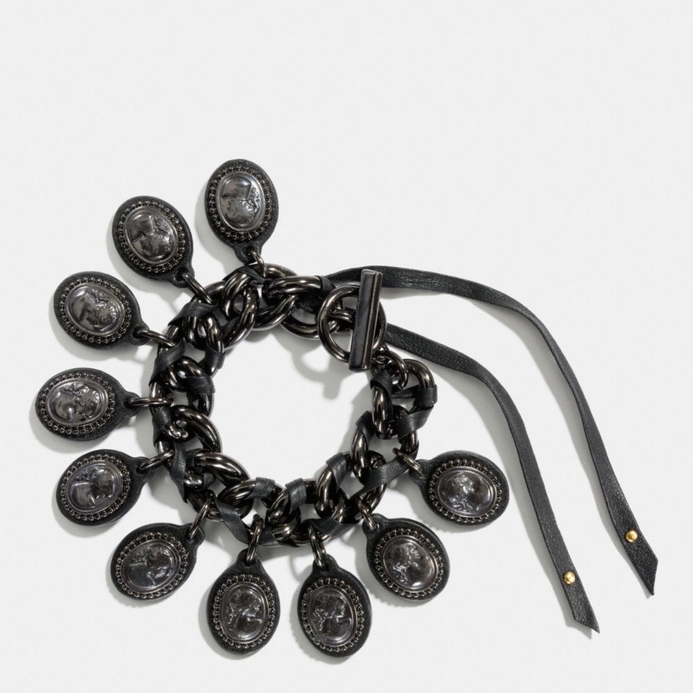 COACH F90410 Cameo Charm Bracelet ANTIQUE NICKEL/BLACK