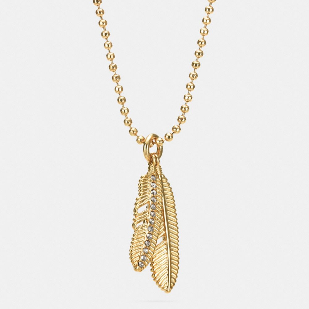 PAVE MULTI FEATHER NECKLACE - f90447 -  GOLD