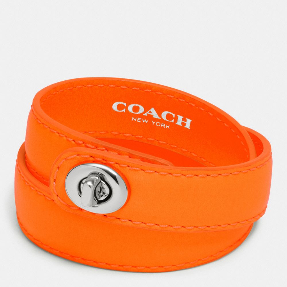 COACH C.O.A.C.H. DOUBLE WRAP TURNLOCK BRACELET - SILVER/NEON ORANGE - f90449