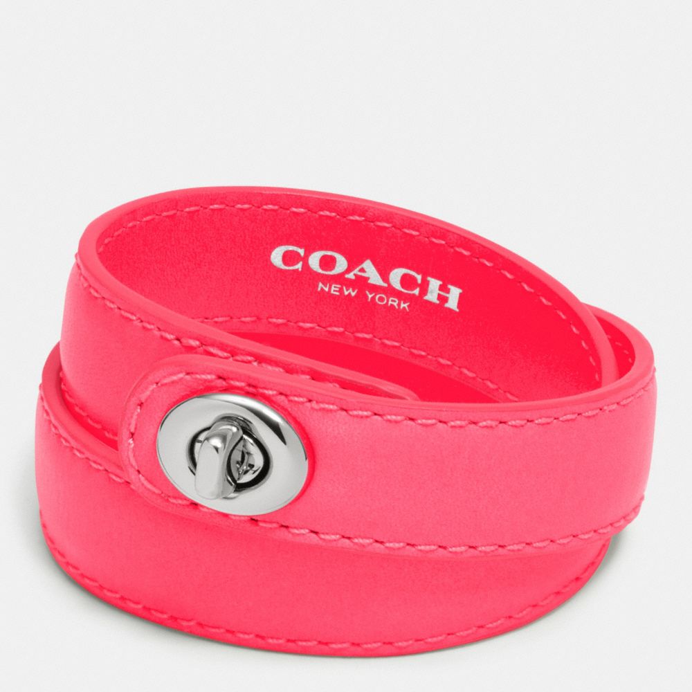 COACH C.O.A.C.H. DOUBLE WRAP TURNLOCK BRACELET - SILVER/NEON PINK - f90449