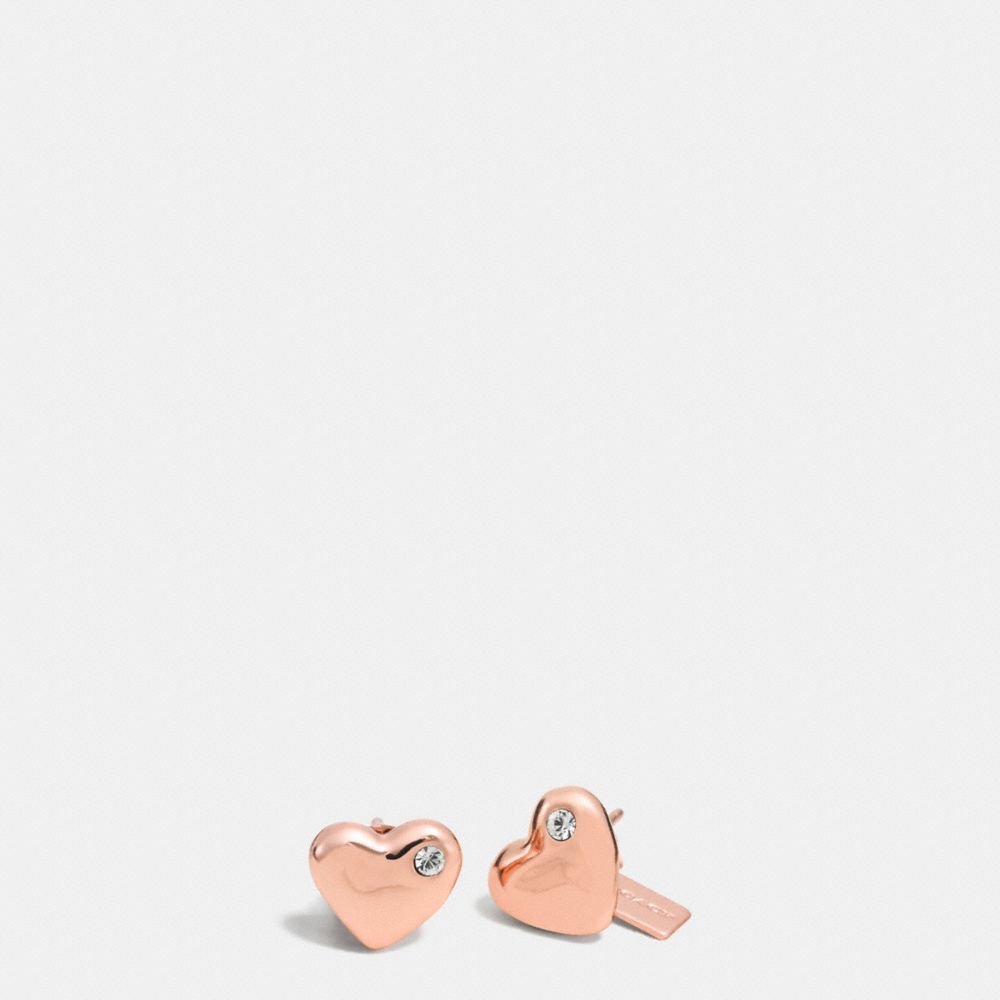 COACH F90455 - PAVE SCULPTED HEARTS STUD EARRINGS ROSEGOLD