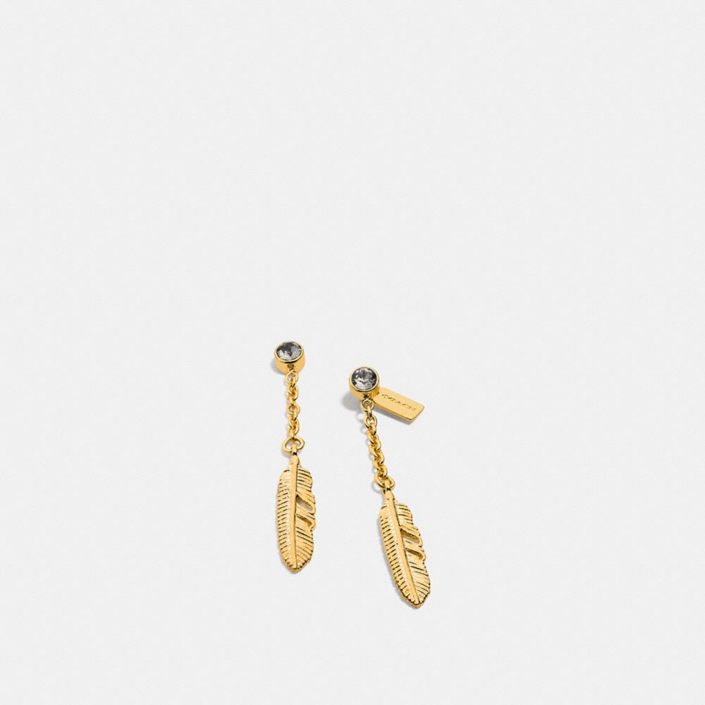 PAVE METAL FEATHER DROP EARRINGS - f90460 -  GOLD/BLACK