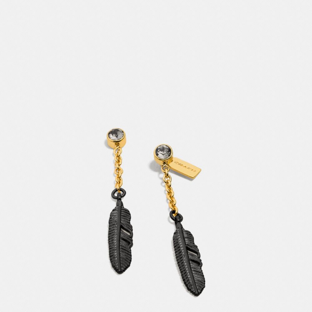 PAVE METAL FEATHER DROP EARRINGS - f90460 -  MULTICOLOR