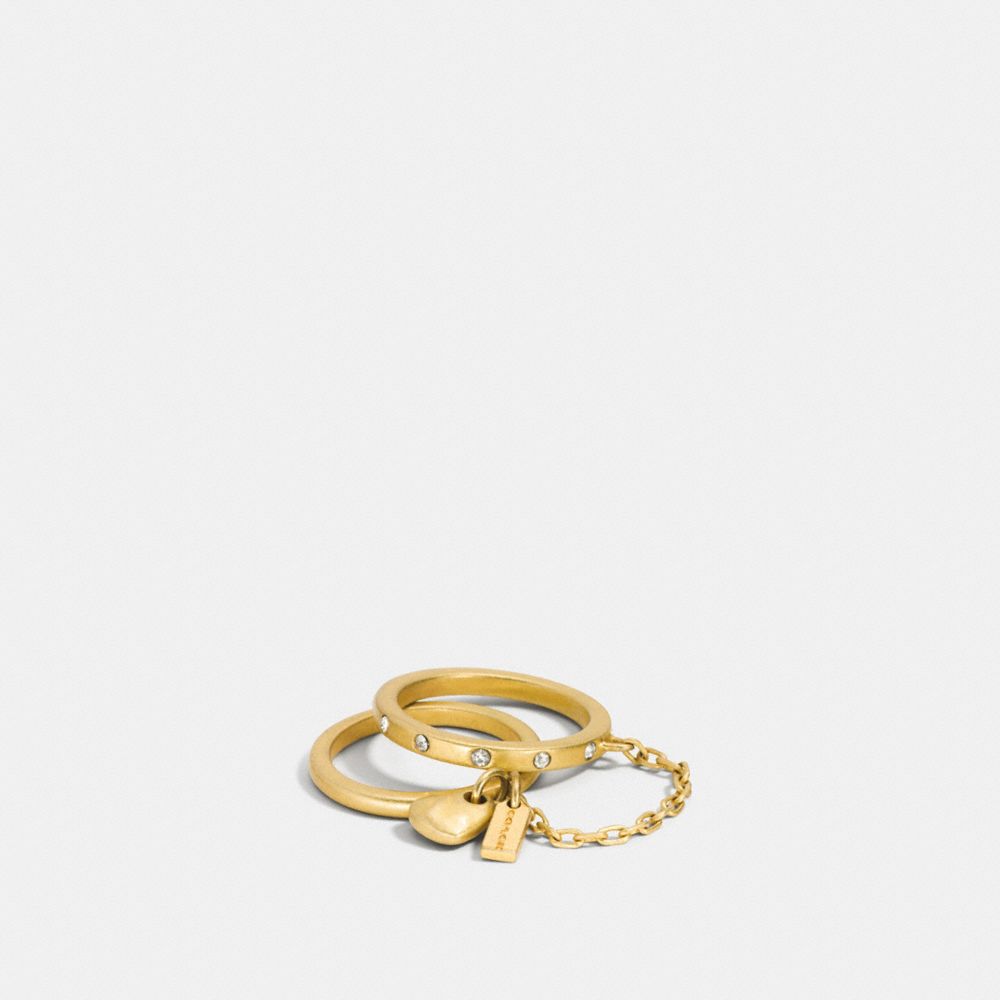 PAVE DOUBLE FINGER CHAIN SCULPTED HEART RING - GOLD - COACH F90462