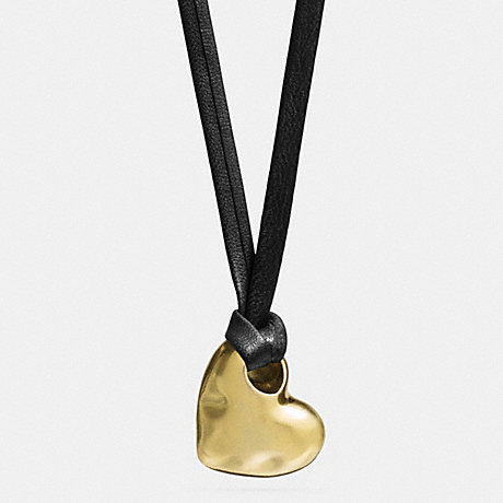 COACH LONG LEATHER SCULPTED HEART PENDANT NECKLACE - GOLD/BLACK - f90463