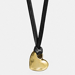COACH F90463 Long Leather Sculpted Heart Pendant Necklace GOLD/BLACK