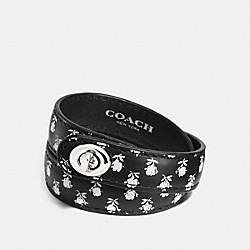COACH F90479 Printed Double Wrap Turnlock Bracelet SILVER/BLACK PARCHMENT BADLANDS FLORA