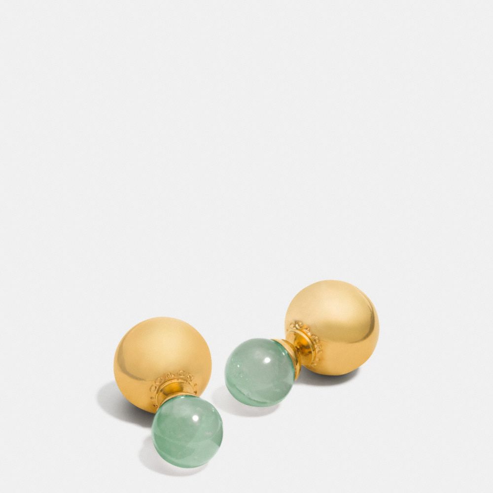 COACH f90490 DOUBLE SPHERES STONE EARRINGS GOLD/PALE GREEN