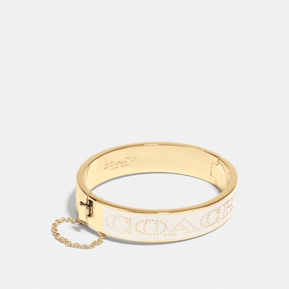 COACH f90509 COACH HALF INCH HINGED ENAMEL BANGLE GOLD/CHALK