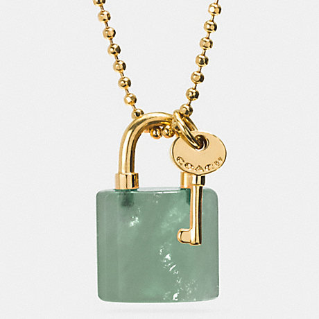 COACH F90513 LOCK AND KEY NECKLACE -GOLD/PALE-GREEN