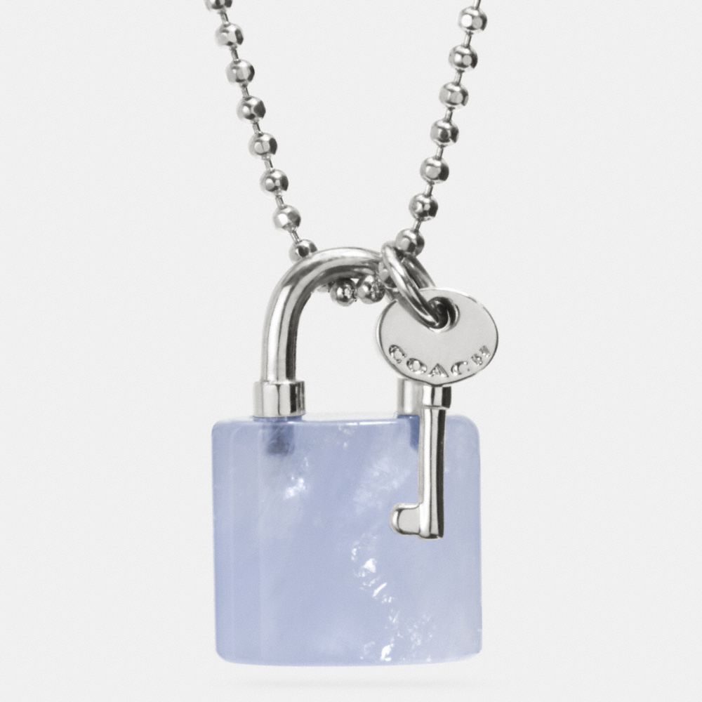 LOCK AND KEY NECKLACE - f90513 - SILVER/PALE BLUE